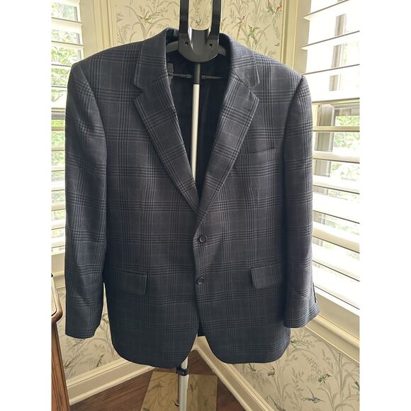 Jos A Bank Blazer Mens 43R Silk & Camel Hair Blue Plaid Two Button Single Vented - Picture 1 of 9